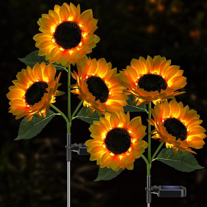 Solar Sunflower Lights Outdoor - Decorative Solar Garden Light & Pathway Stake Lights
