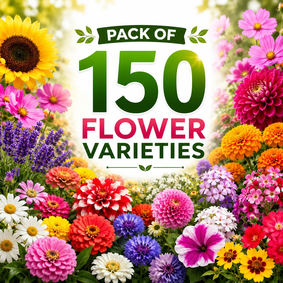 (150 Varieties) Mix Flower Seeds Combo Pack – Organic Flower Seed Assortment for Home Garden (With Plant Growth Booster)