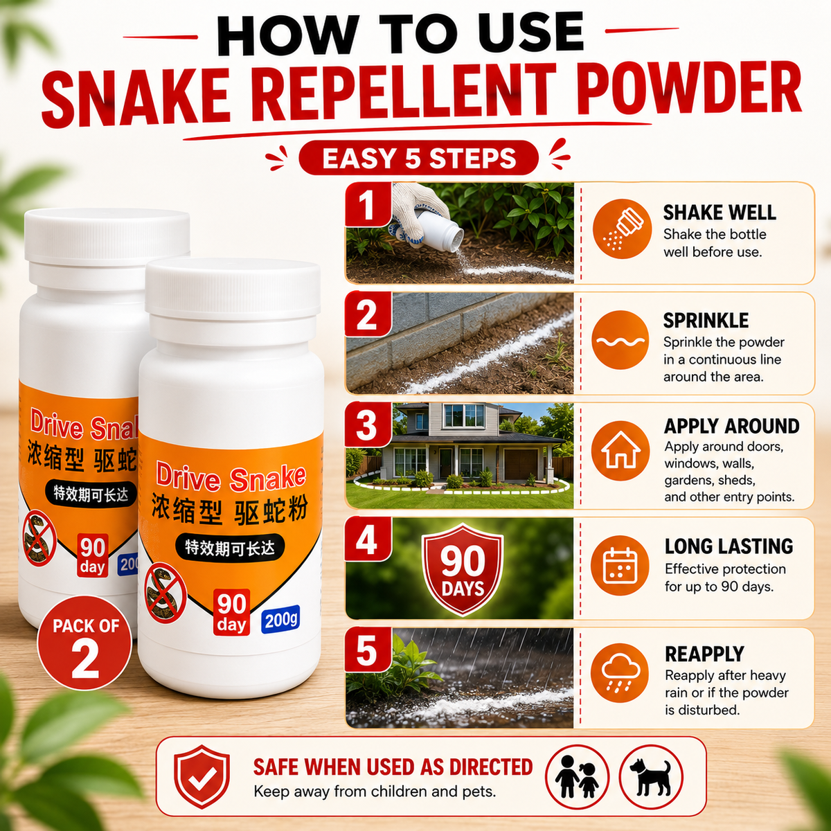 (Pack of 2) Snake Repellent Powder Snake Deterrent – High-Strength Snake Shield Powder for House & Garden Protection