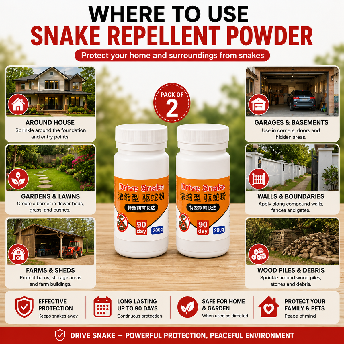 (Pack of 2) Snake Repellent Powder Snake Deterrent – High-Strength Snake Shield Powder for House & Garden Protection