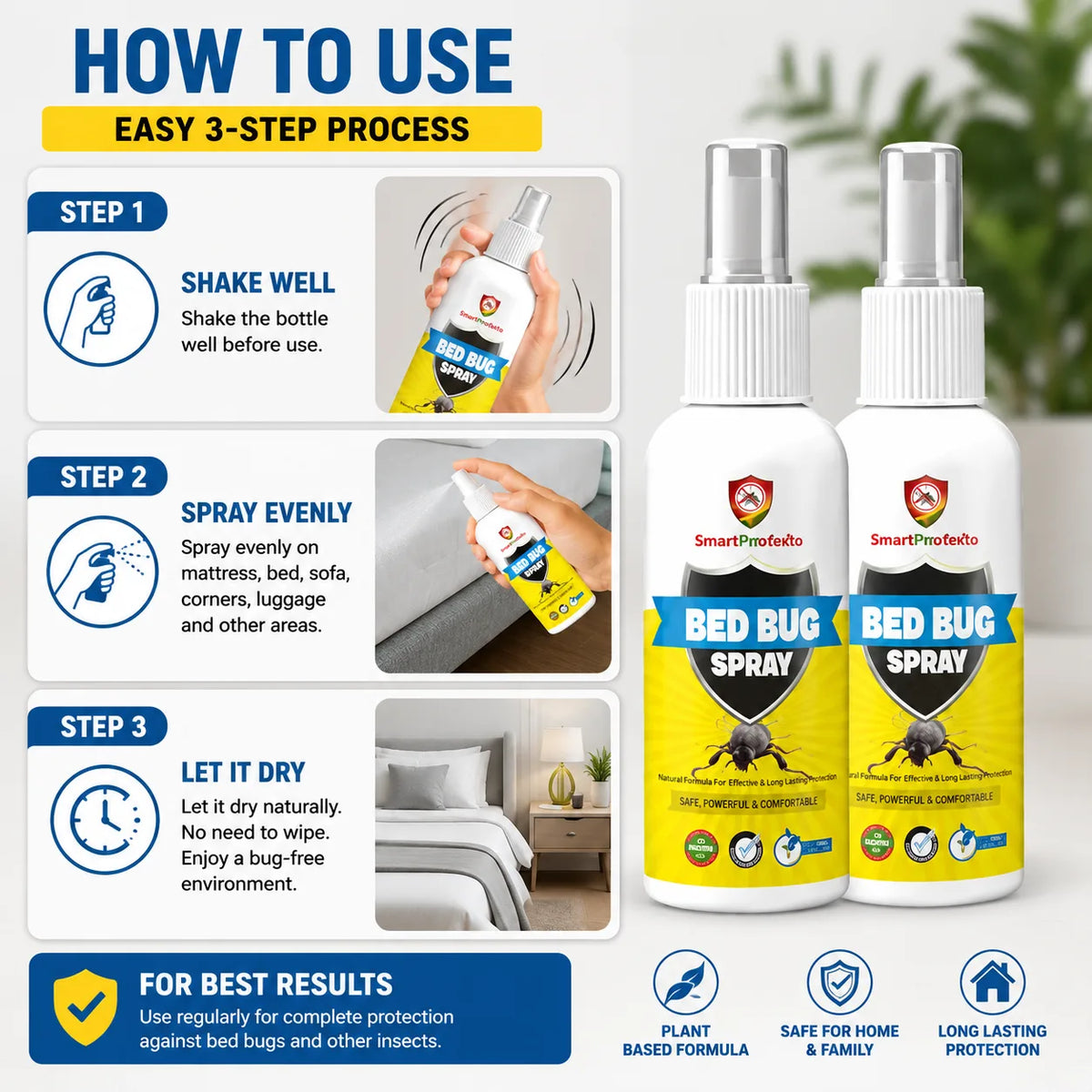 (Pack of 2) Bed Bug Spray Bed Bug Killer Spray – High-Efficiency Bug Spray for Mattress, Bedding & Furniture