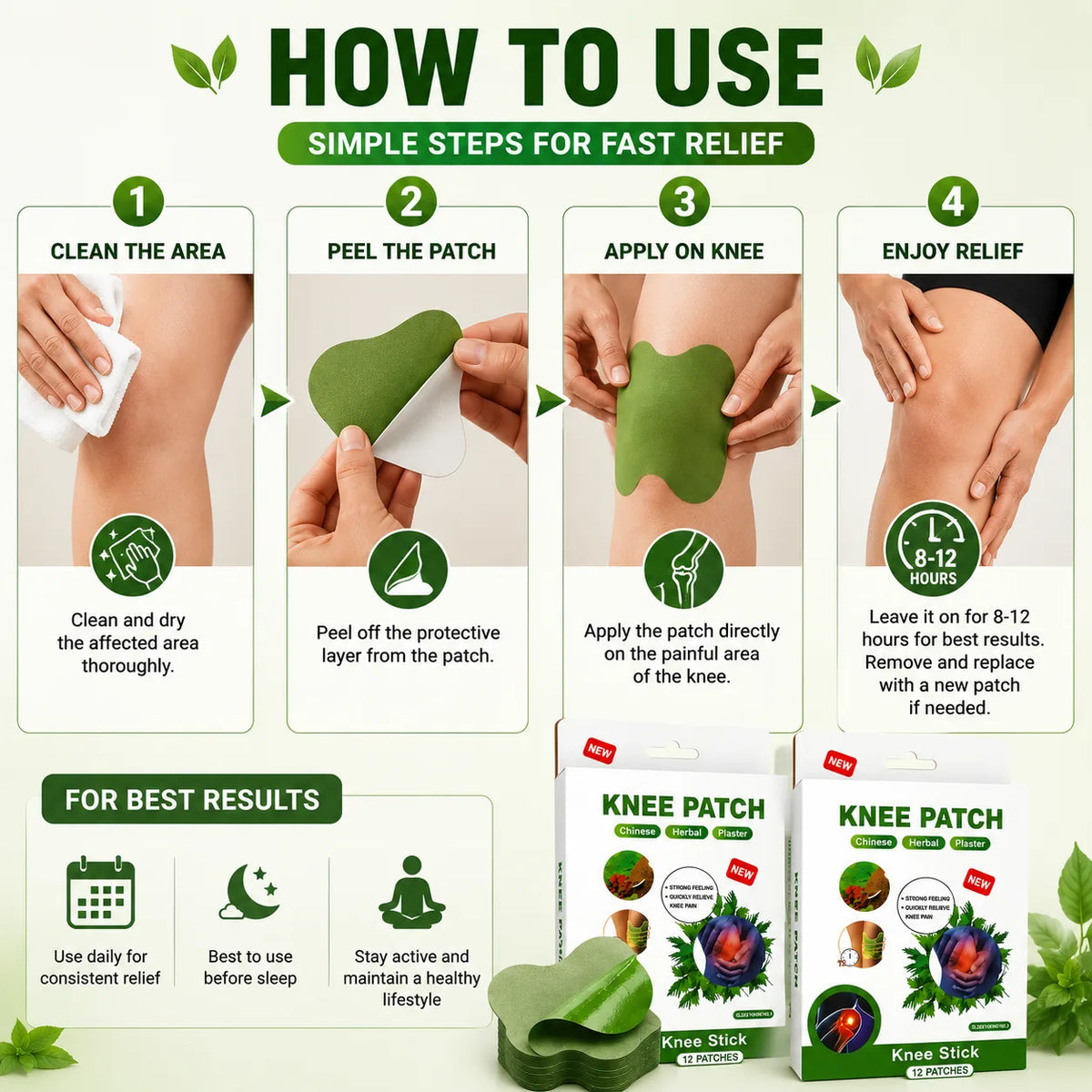 (20 Patches) Knee Patch Pain Relief Heat Patches – Herbal Knee Patches for Muscle & Joint Comfort