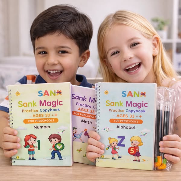 Sank Magic Practice Copybook, (4 BOOK + 10 REFILL+ 1 Pen +1 Grip) Number Tracing Book for Preschoolers with Pen, Magic Calligraphy Copybook Set