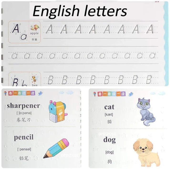 Sank Magic Practice Copybook, (4 BOOK + 10 REFILL+ 1 Pen +1 Grip) Number Tracing Book for Preschoolers with Pen, Magic Calligraphy Copybook Set