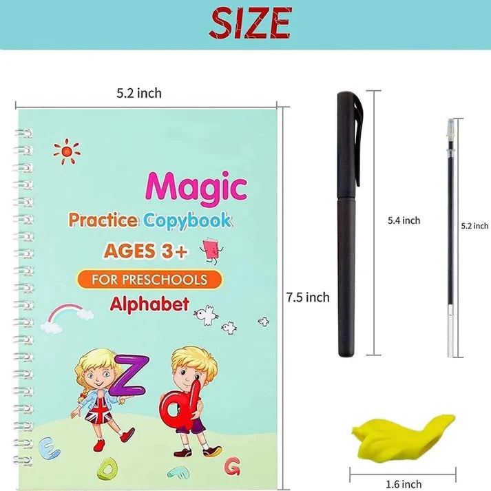 Sank Magic Practice Copybook, (4 BOOK + 10 REFILL+ 1 Pen +1 Grip) Number Tracing Book for Preschoolers with Pen, Magic Calligraphy Copybook Set