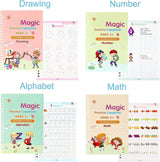 Sank Magic Practice Copybook, (4 BOOK + 10 REFILL+ 1 Pen +1 Grip) Number Tracing Book for Preschoolers with Pen, Magic Calligraphy Copybook Set